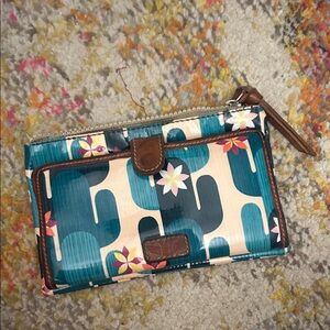 Consuela Teal and Brown Wallet with Floral Accents